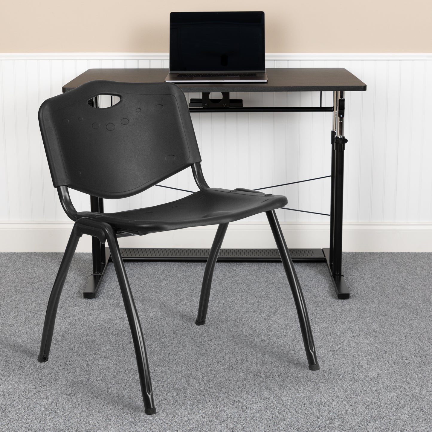 HERCULES Series 880 lb. Capacity Black Plastic Stack Chair Black RUT-D01-BK-GG