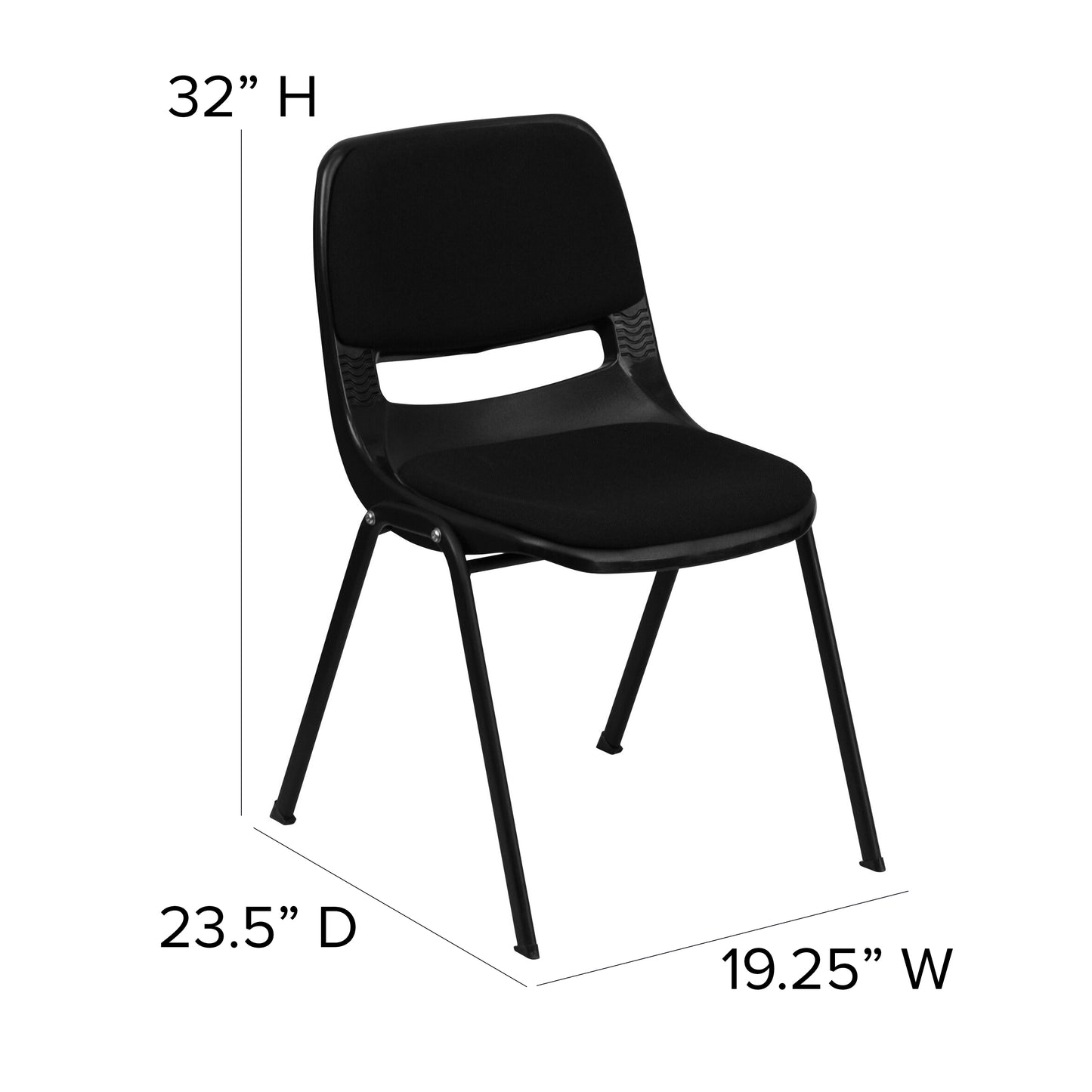 HERCULES Series 880 lb. Capacity Black Padded Ergonomic Shell Stack Chair with Black Frame Black