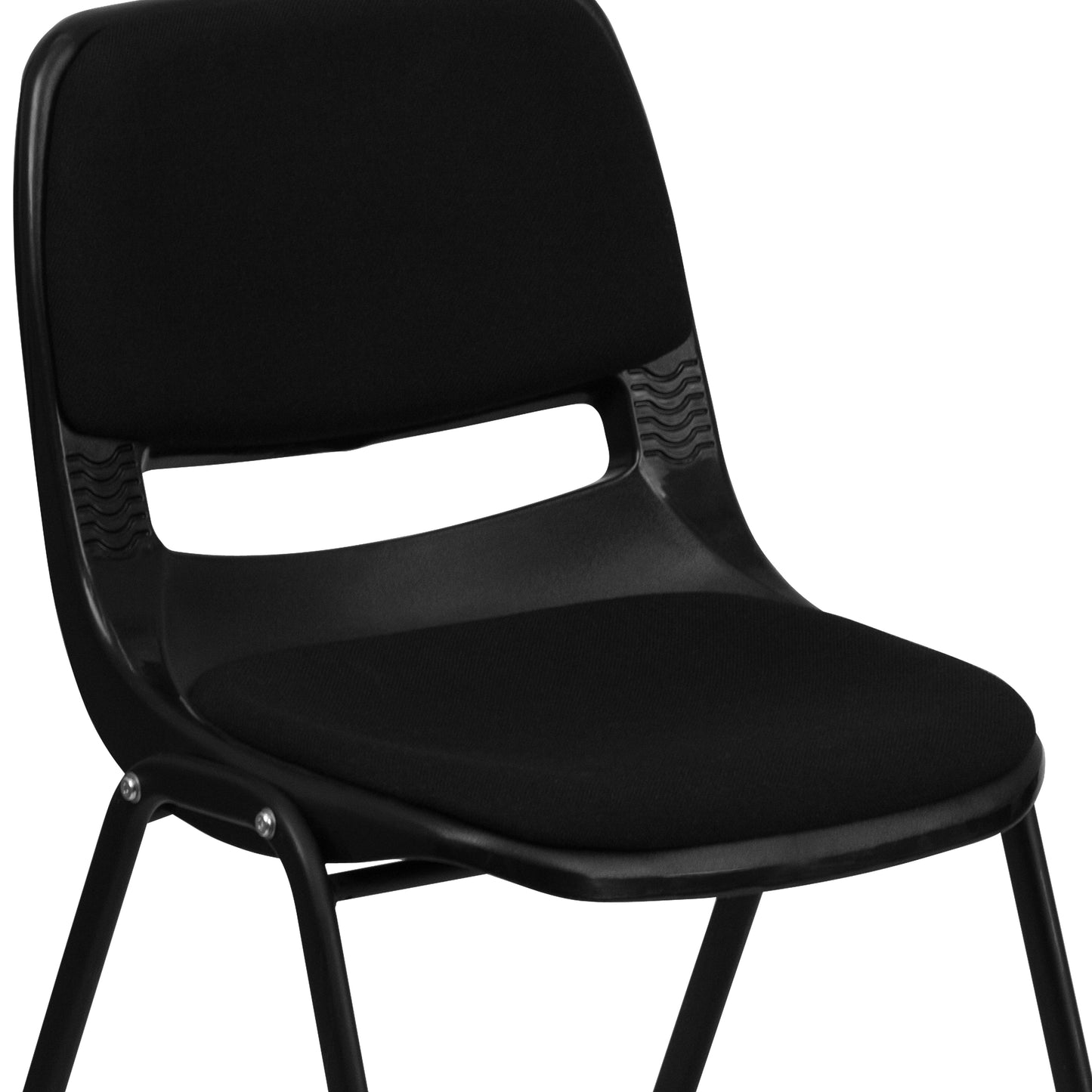 HERCULES Series 880 lb. Capacity Black Padded Ergonomic Shell Stack Chair with Black Frame Black