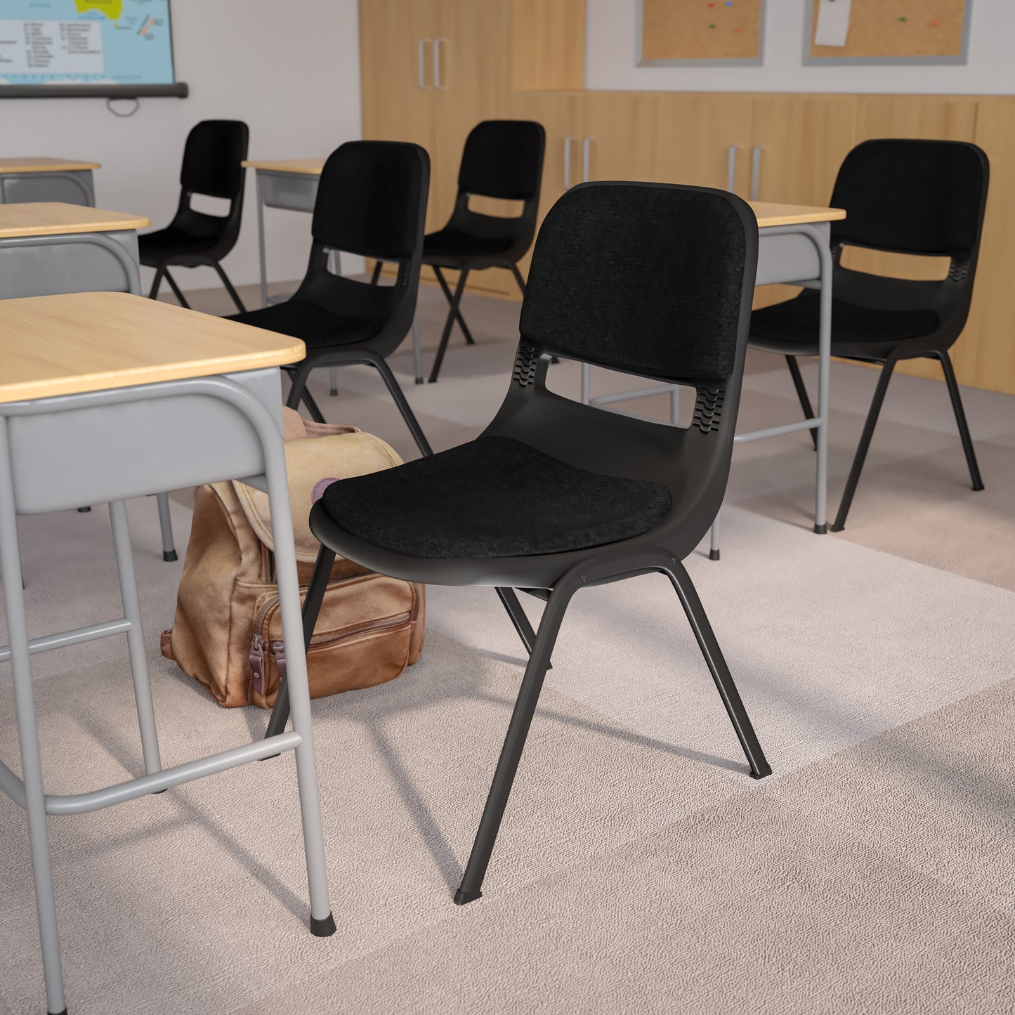 HERCULES Series 880 lb. Capacity Black Padded Ergonomic Shell Stack Chair with Black Frame Black