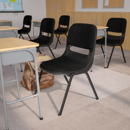 HERCULES Series 880 lb. Capacity Black Padded Ergonomic Shell Stack Chair with Black Frame Black