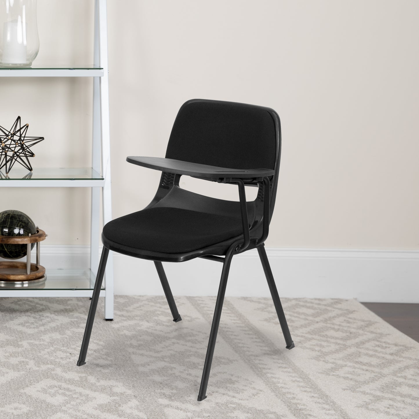 HERCULES Black Padded Ergonomic Shell Chair with Left Handed Flip-Up Tablet Arm Black