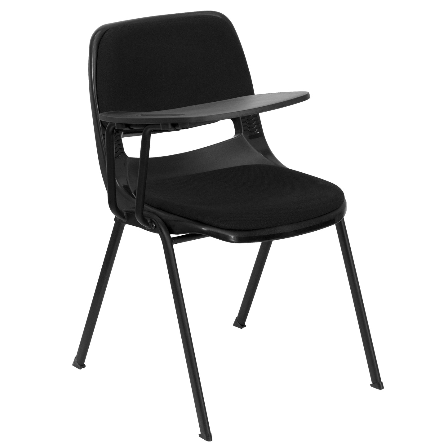 HERCULES Black Padded Ergonomic Shell Chair with Right Handed Flip-Up Tablet Arm Black