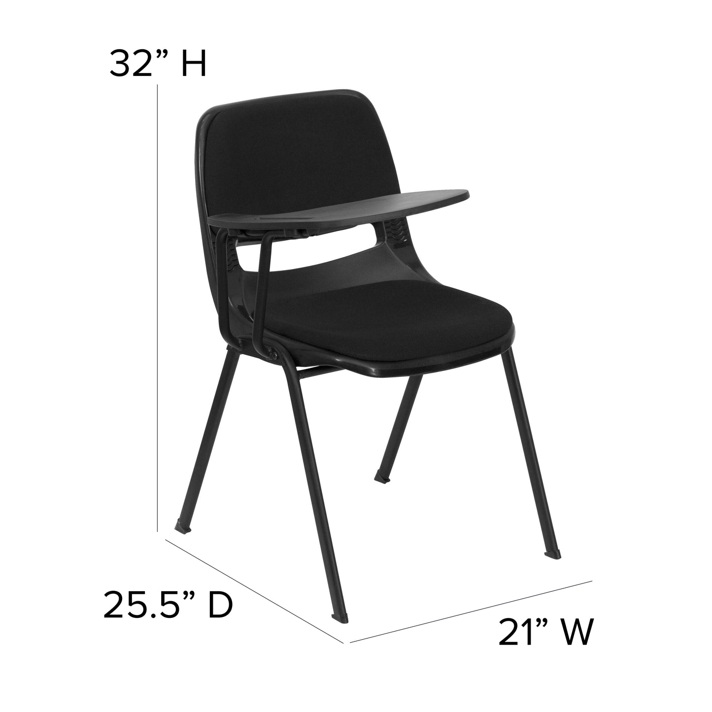 HERCULES Black Padded Ergonomic Shell Chair with Right Handed Flip-Up Tablet Arm Black