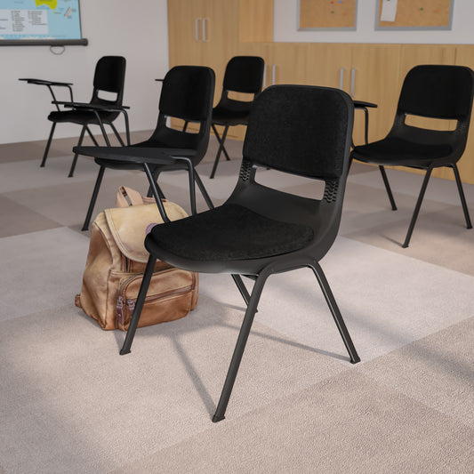 HERCULES Black Padded Ergonomic Shell Chair with Right Handed Flip-Up Tablet Arm Black