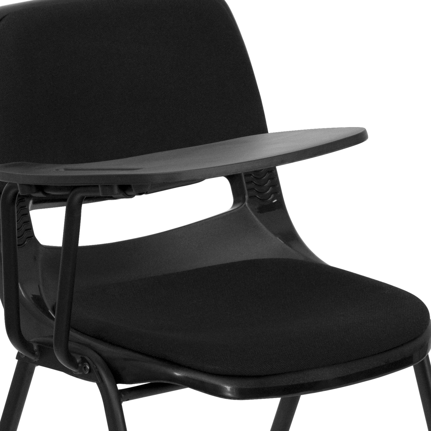 HERCULES Black Padded Ergonomic Shell Chair with Right Handed Flip-Up Tablet Arm Black
