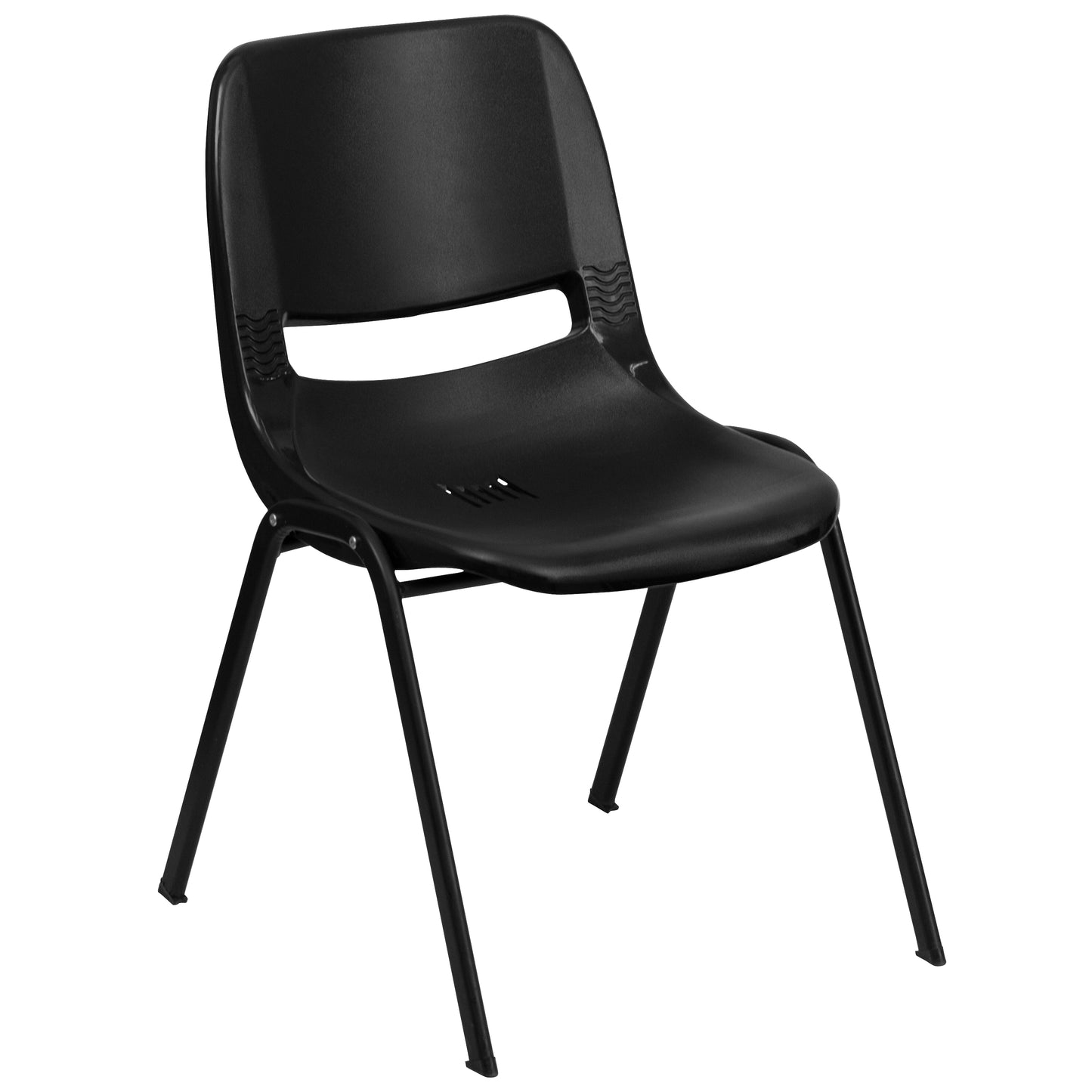 HERCULES Series 880 lb. Capacity Black Ergonomic Shell Stack Chair with Black Frame Black RUT-EO1-BK-GG