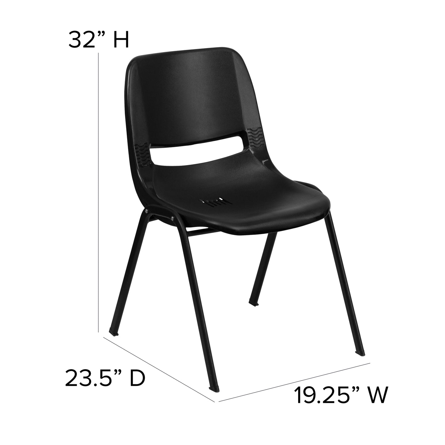 HERCULES Series 880 lb. Capacity Black Ergonomic Shell Stack Chair with Black Frame Black RUT-EO1-BK-GG