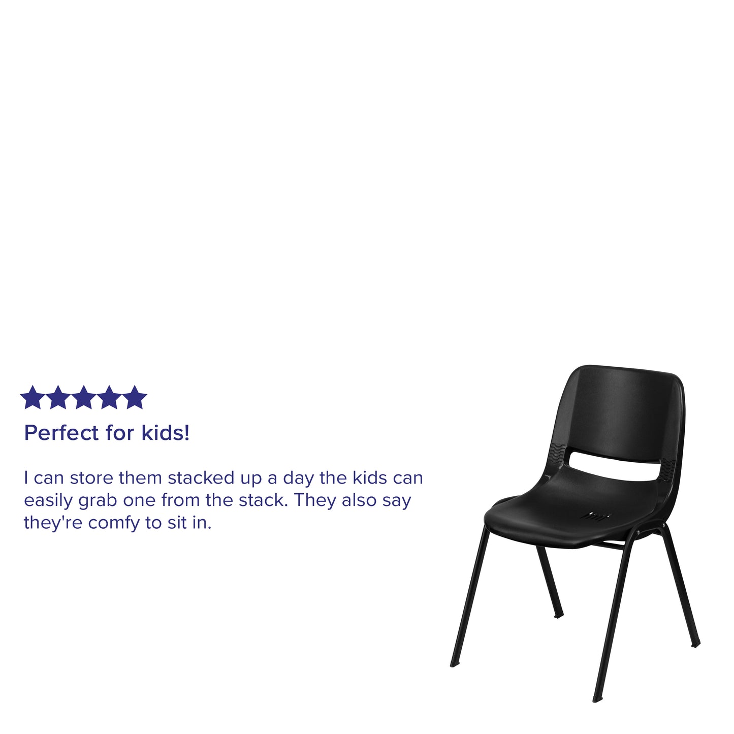 HERCULES Series 880 lb. Capacity Black Ergonomic Shell Stack Chair with Black Frame Black RUT-EO1-BK-GG