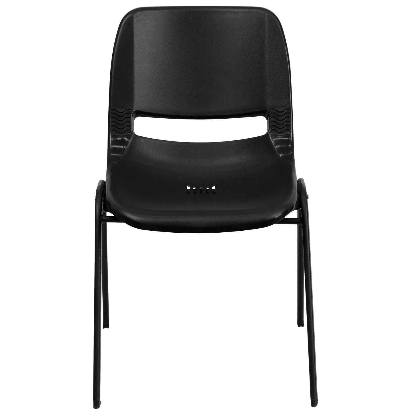 HERCULES Series 880 lb. Capacity Black Ergonomic Shell Stack Chair with Black Frame Black RUT-EO1-BK-GG