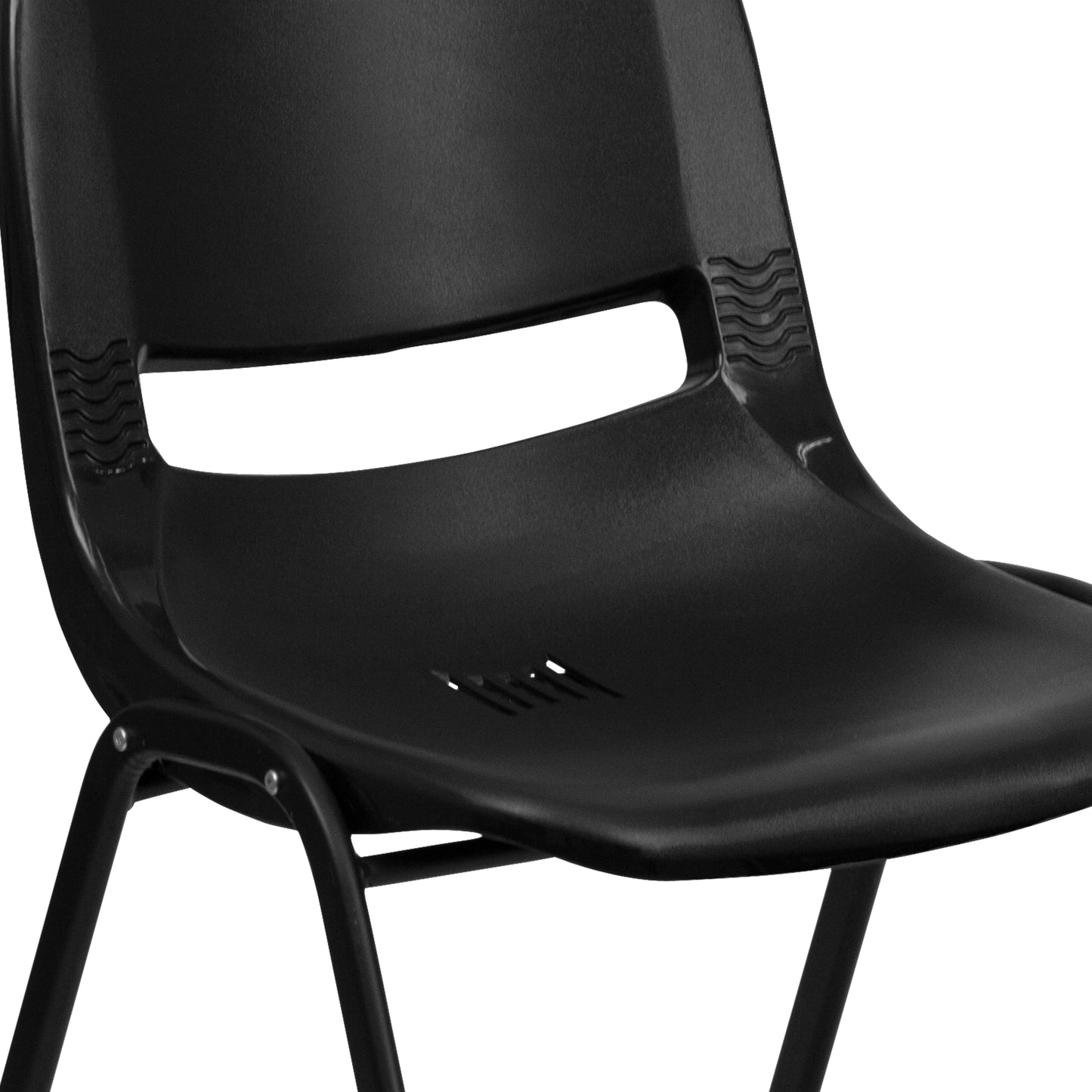 HERCULES Series 880 lb. Capacity Black Ergonomic Shell Stack Chair with Black Frame Black RUT-EO1-BK-GG
