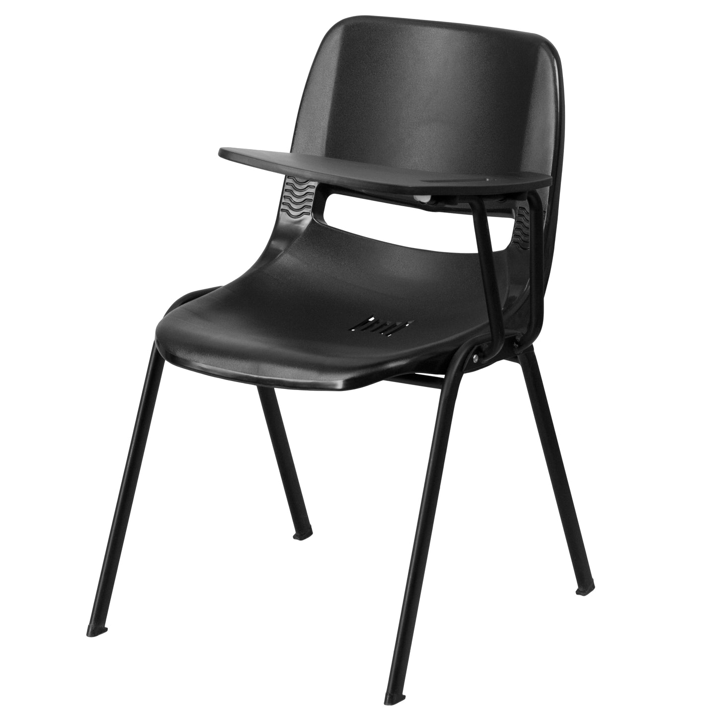 HERCULES Black Ergonomic Shell Chair with Left Handed Flip-Up Tablet Arm Black
