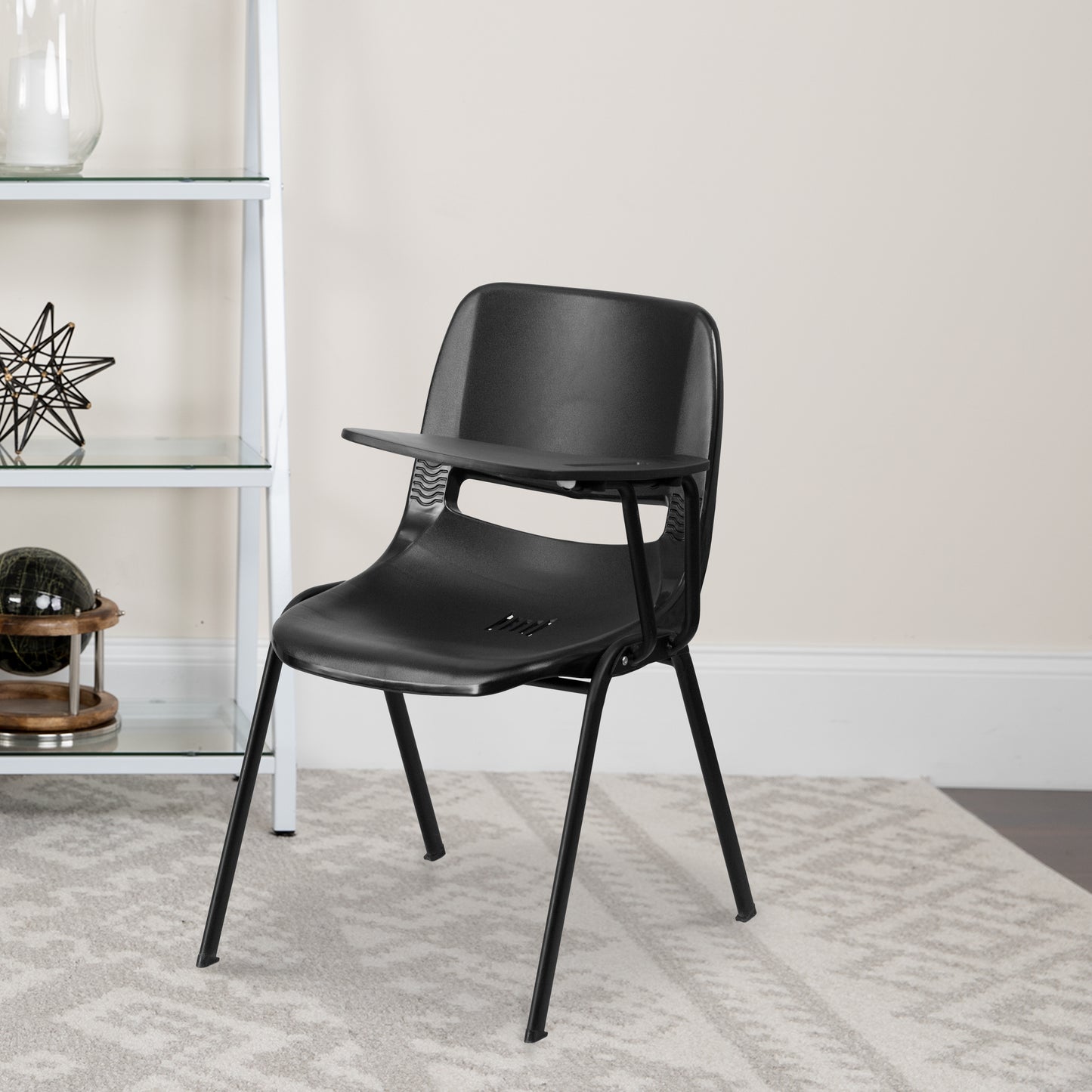 HERCULES Black Ergonomic Shell Chair with Left Handed Flip-Up Tablet Arm Black