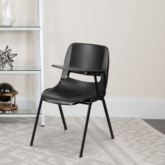 HERCULES Black Ergonomic Shell Chair with Left Handed Flip-Up Tablet Arm Black