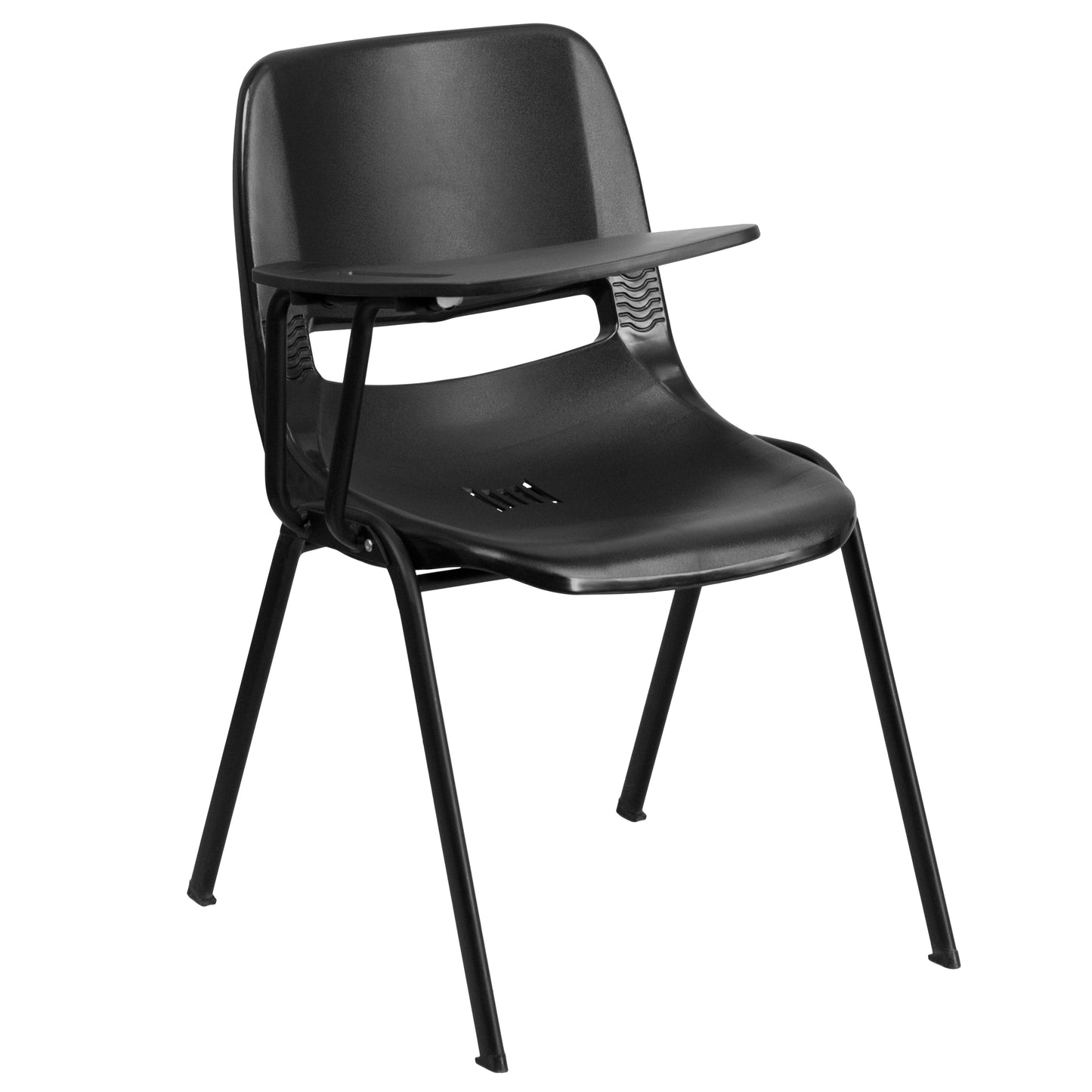 HERCULES Black Ergonomic Shell Chair with Right Handed Flip-Up Tablet Arm Black