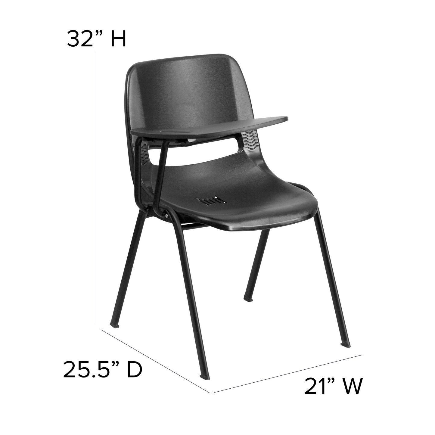 HERCULES Black Ergonomic Shell Chair with Right Handed Flip-Up Tablet Arm Black