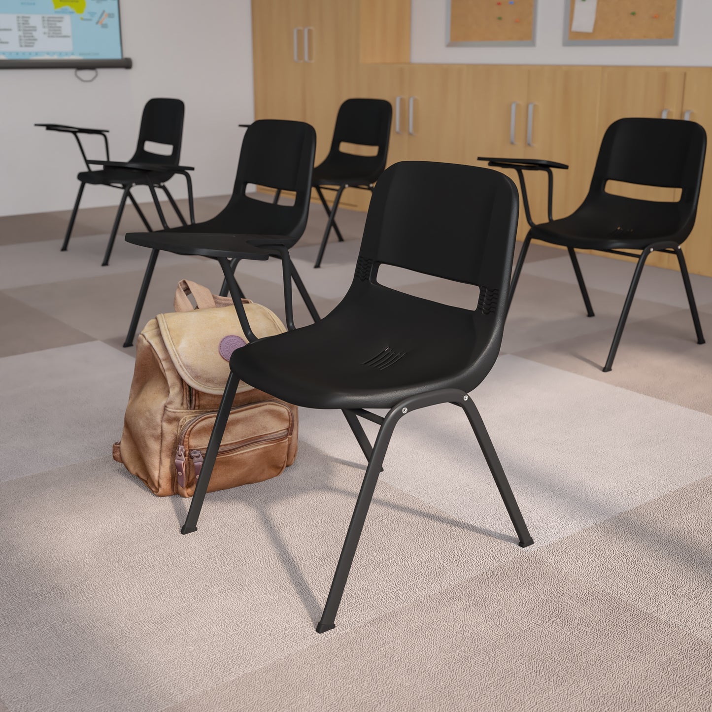 HERCULES Black Ergonomic Shell Chair with Right Handed Flip-Up Tablet Arm Black