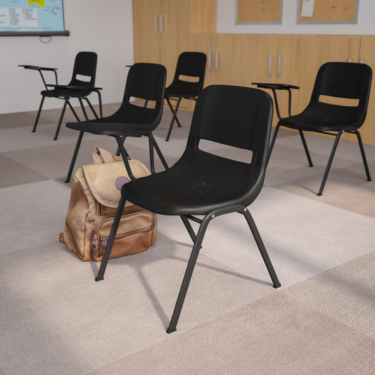 HERCULES Black Ergonomic Shell Chair with Right Handed Flip-Up Tablet Arm Black