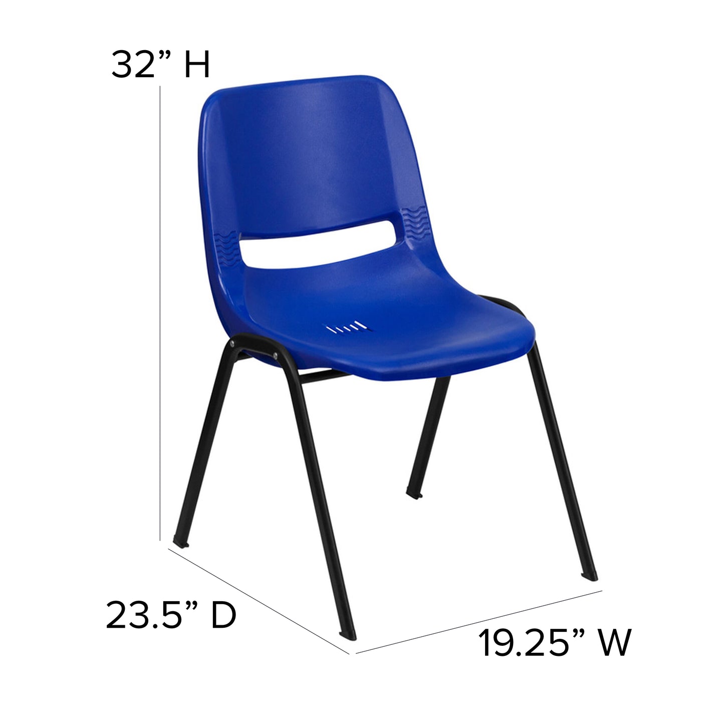 HERCULES Series 880 lb. Capacity Blue Ergonomic Shell Stack Chair with Black Frame Blue