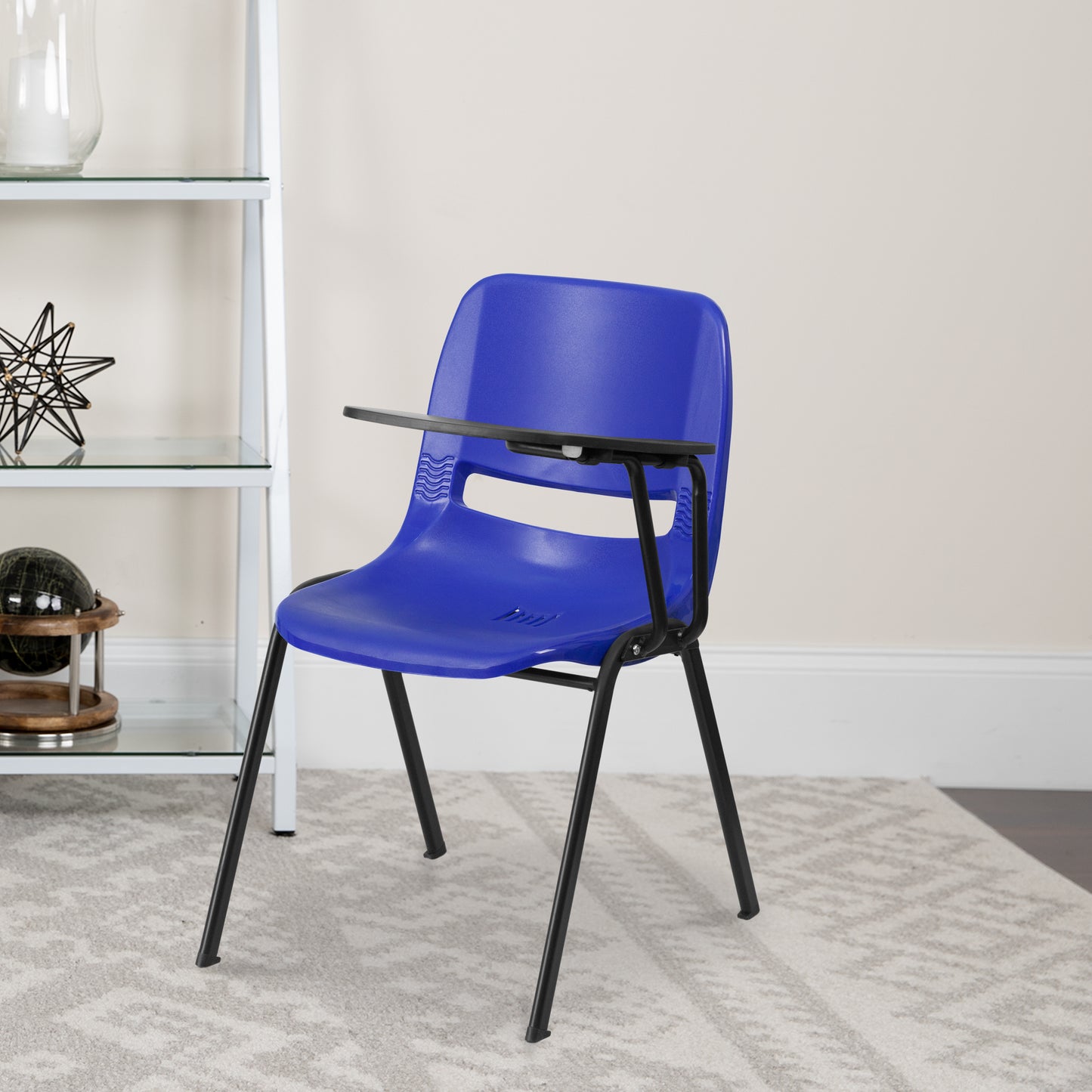 HERCULES Blue Ergonomic Shell Chair with Left Handed Flip-Up Tablet Arm Blue