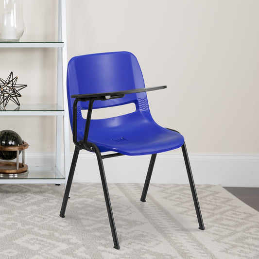 HERCULES Blue Ergonomic Shell Chair with Right Handed Flip-Up Tablet Arm Blue