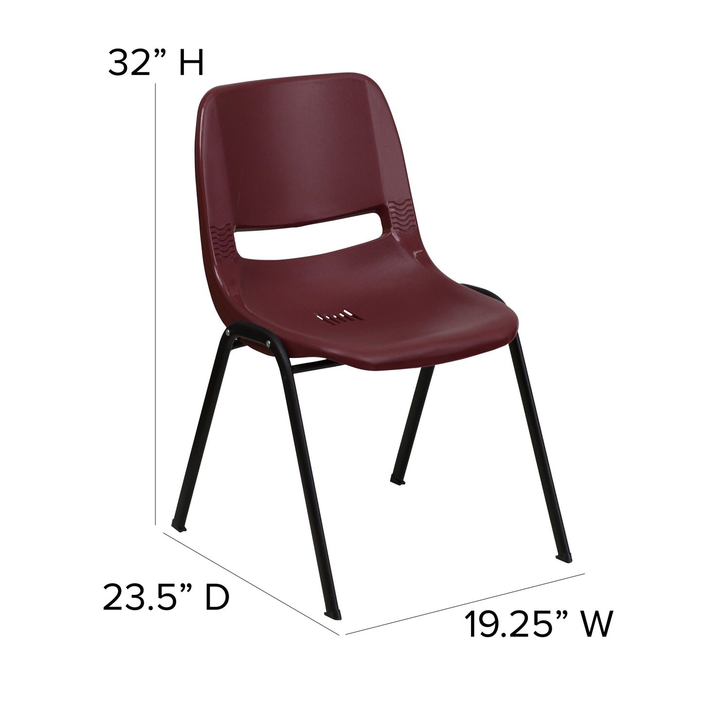 HERCULES Series 880 lb. Capacity Burgundy Ergonomic Shell Stack Chair with Black Frame Burgundy