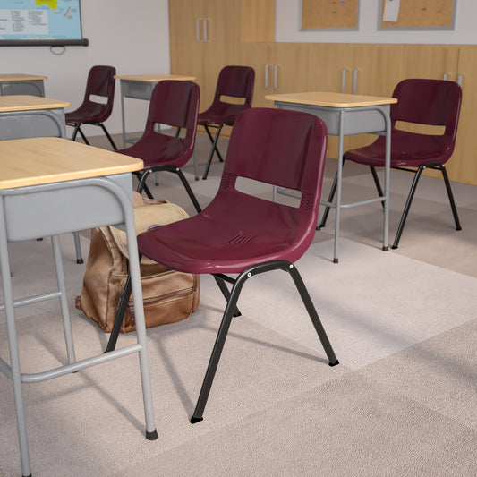 HERCULES Series 880 lb. Capacity Burgundy Ergonomic Shell Stack Chair with Black Frame Burgundy
