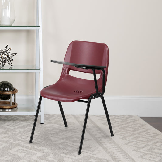HERCULES Burgundy Ergonomic Shell Chair with Left Handed Flip-Up Tablet Arm Burgundy