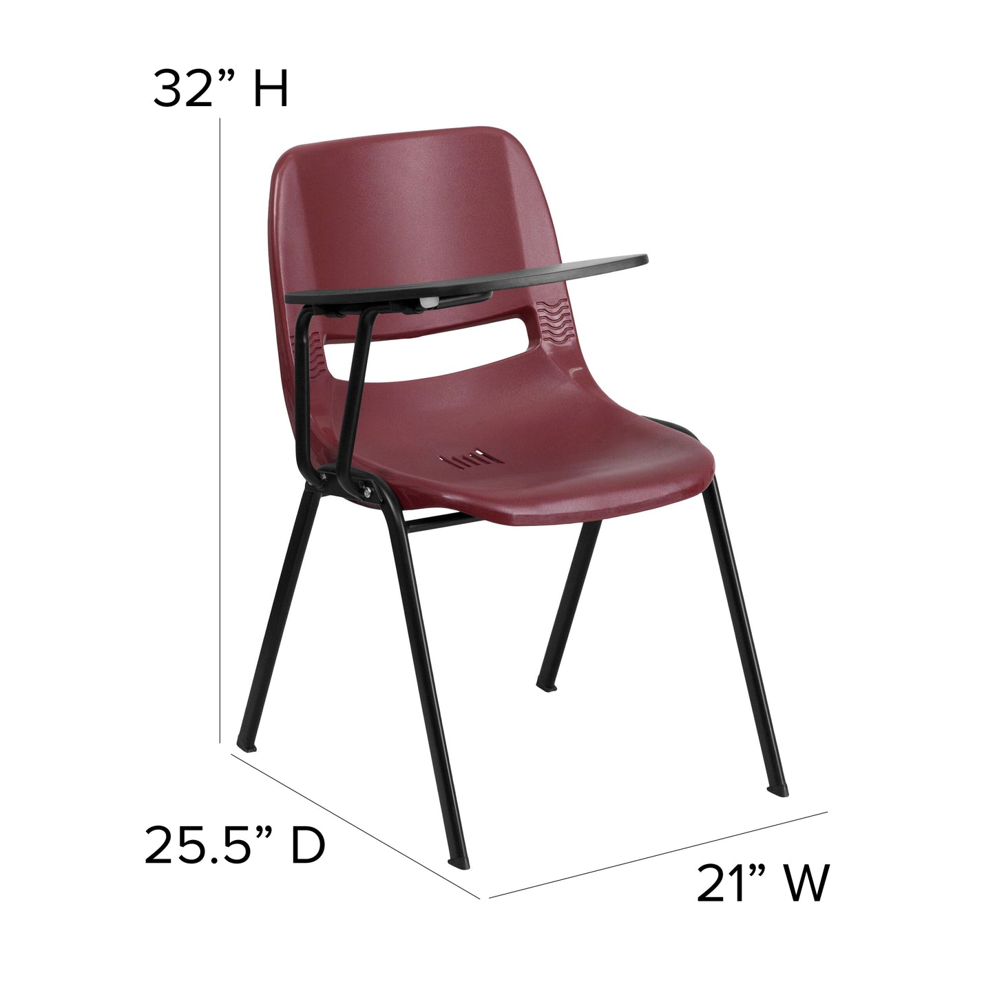 HERCULES Burgundy Ergonomic Shell Chair with Right Handed Flip-Up Tablet Arm Burgundy