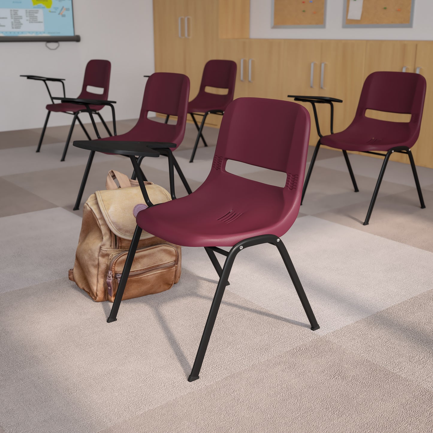 HERCULES Burgundy Ergonomic Shell Chair with Right Handed Flip-Up Tablet Arm Burgundy