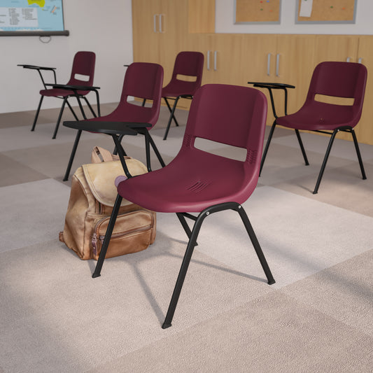 HERCULES Burgundy Ergonomic Shell Chair with Right Handed Flip-Up Tablet Arm Burgundy
