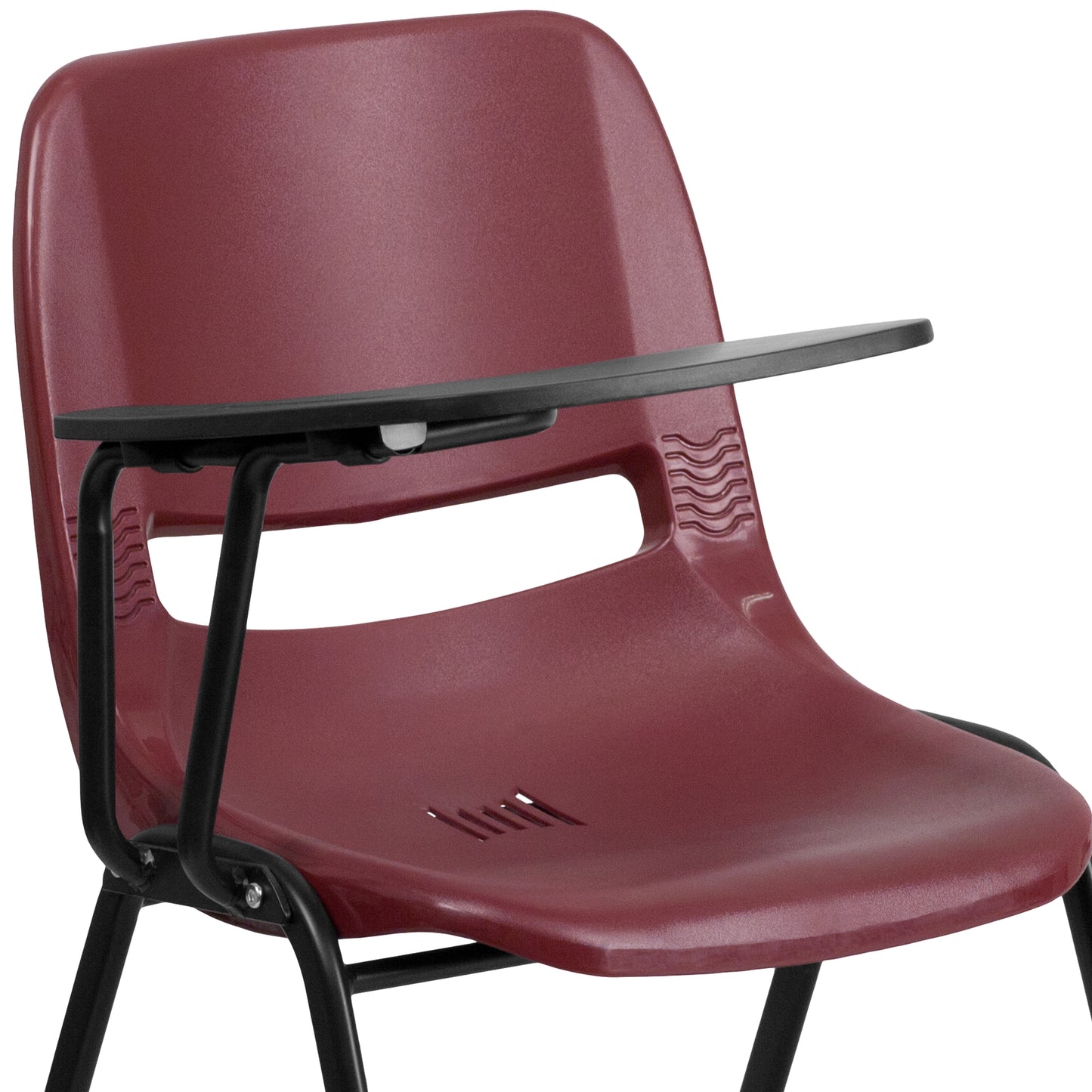 HERCULES Burgundy Ergonomic Shell Chair with Right Handed Flip-Up Tablet Arm Burgundy