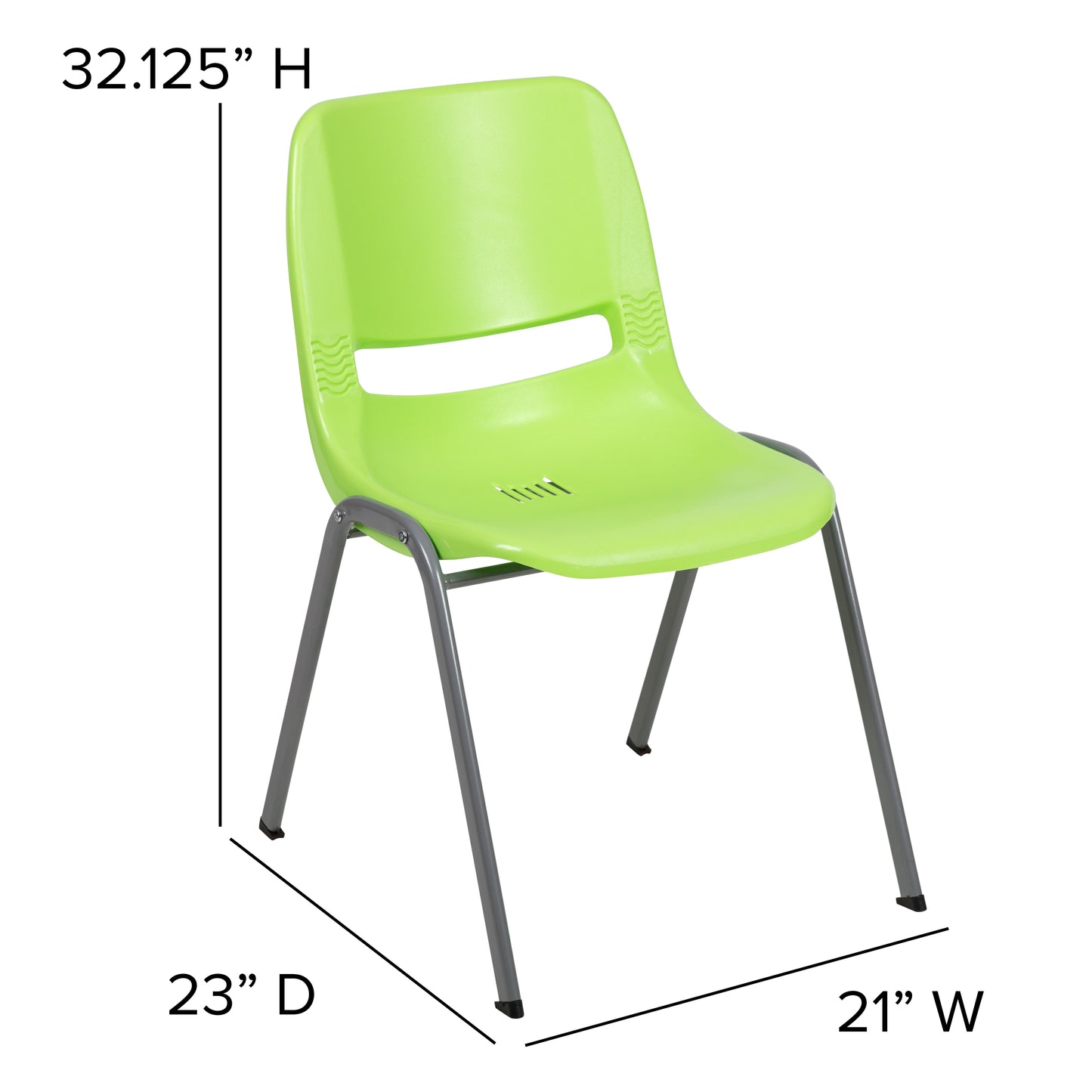 HERCULES Series 880 lb. Capacity Green Ergonomic Shell Stack Chair with Gray Frame Green