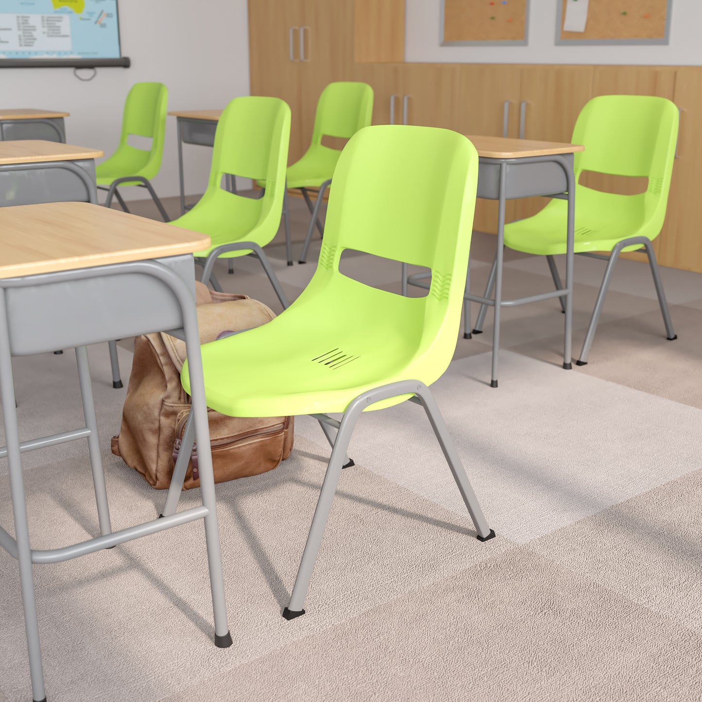 HERCULES Series 880 lb. Capacity Green Ergonomic Shell Stack Chair with Gray Frame Green