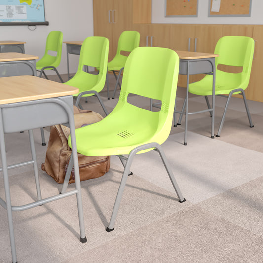 HERCULES Series 880 lb. Capacity Green Ergonomic Shell Stack Chair with Gray Frame Green