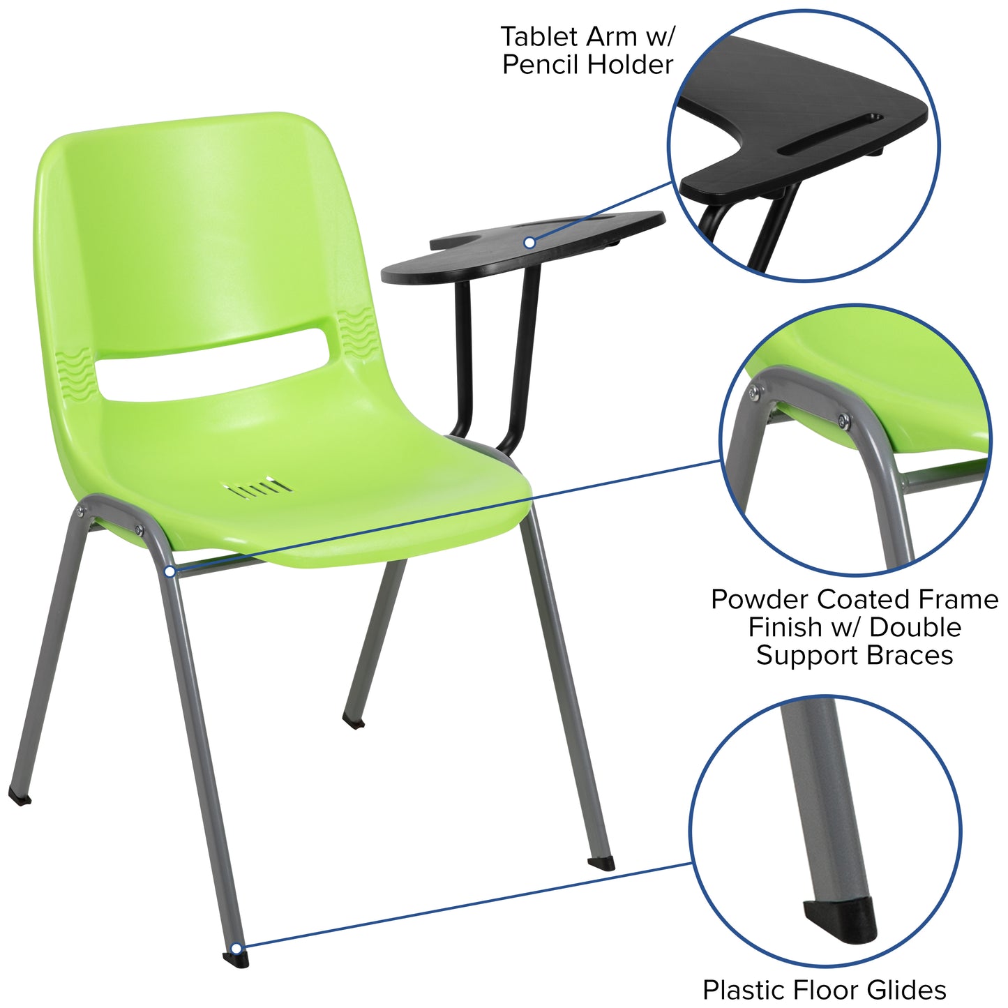 HERCULES Green Ergonomic Shell Chair with Left Handed Flip-Up Tablet Arm Green