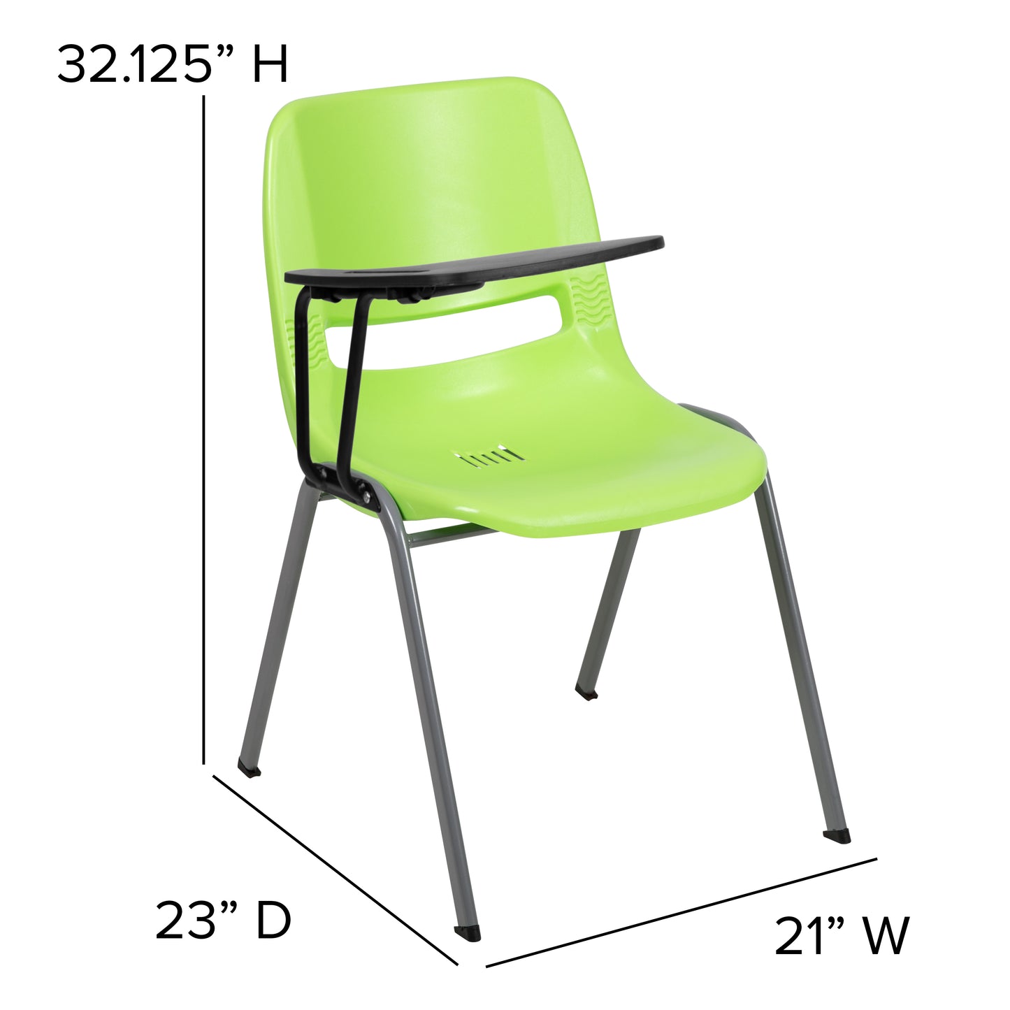 HERCULES Green Ergonomic Shell Chair with Right Handed Flip-Up Tablet Arm Green