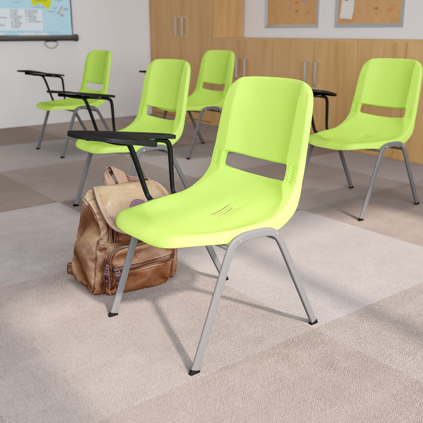 HERCULES Green Ergonomic Shell Chair with Right Handed Flip-Up Tablet Arm Green