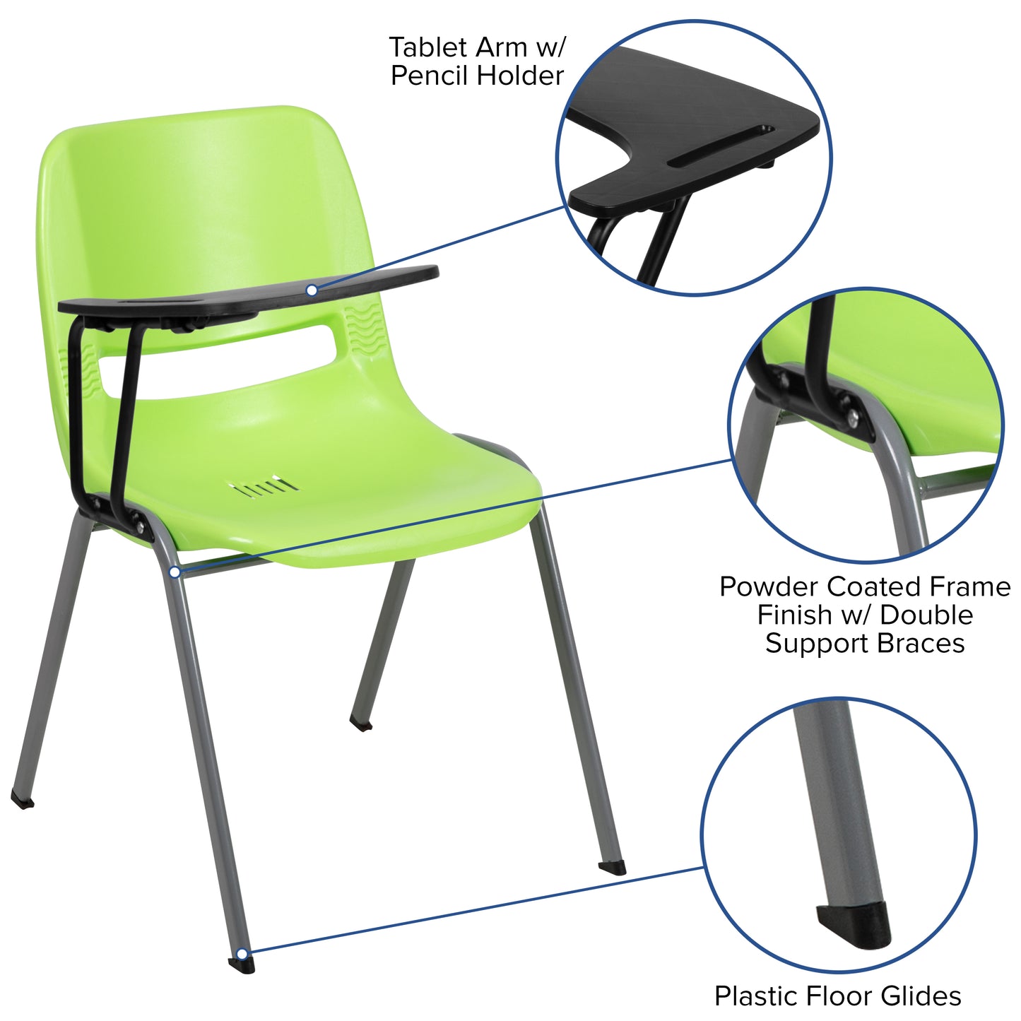HERCULES Green Ergonomic Shell Chair with Right Handed Flip-Up Tablet Arm Green