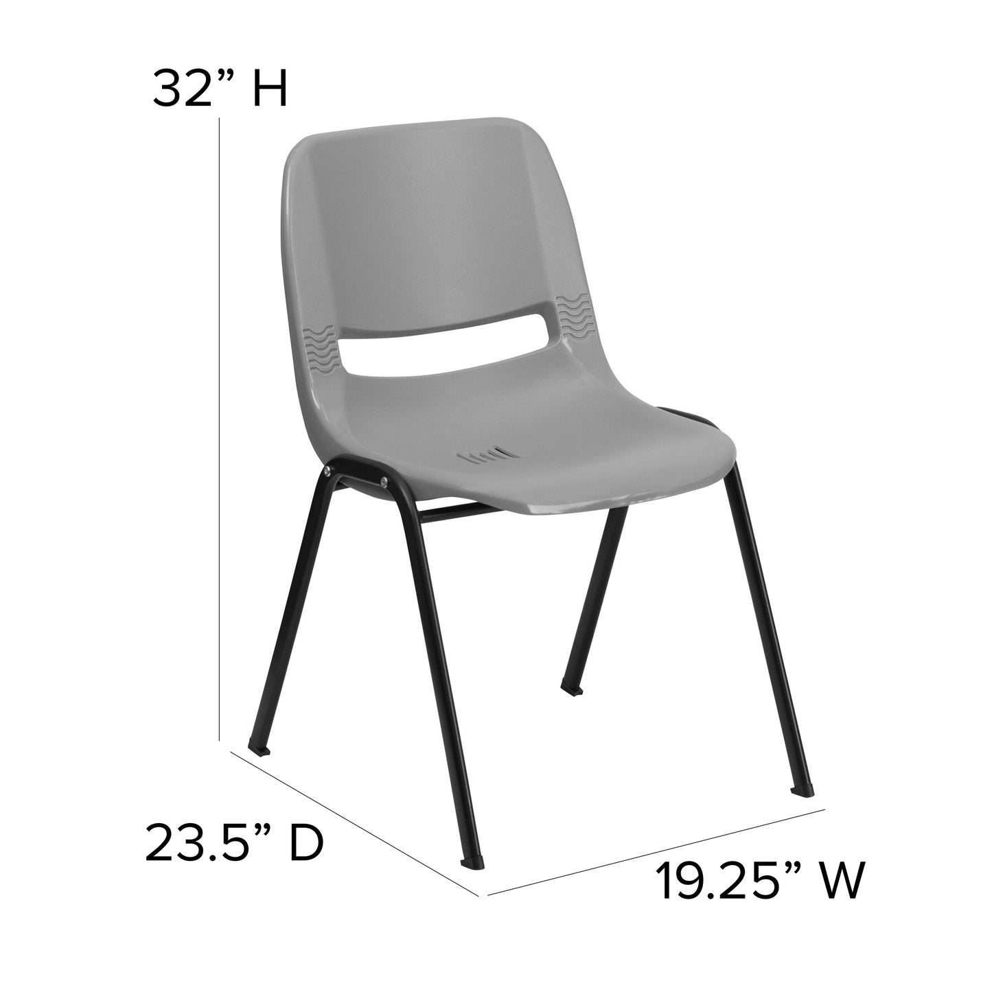 HERCULES Series 880 lb. Capacity Gray Ergonomic Shell Stack Chair with Black Frame Gray