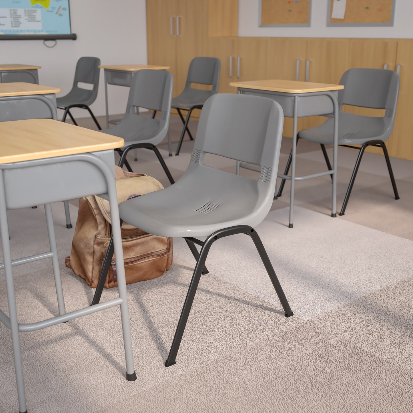 HERCULES Series 880 lb. Capacity Gray Ergonomic Shell Stack Chair with Black Frame Gray