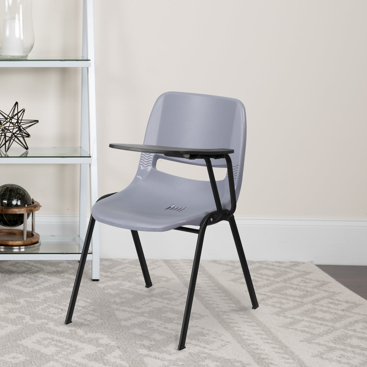 HERCULES Gray Ergonomic Shell Chair with Left Handed Flip-Up Tablet Arm Gray