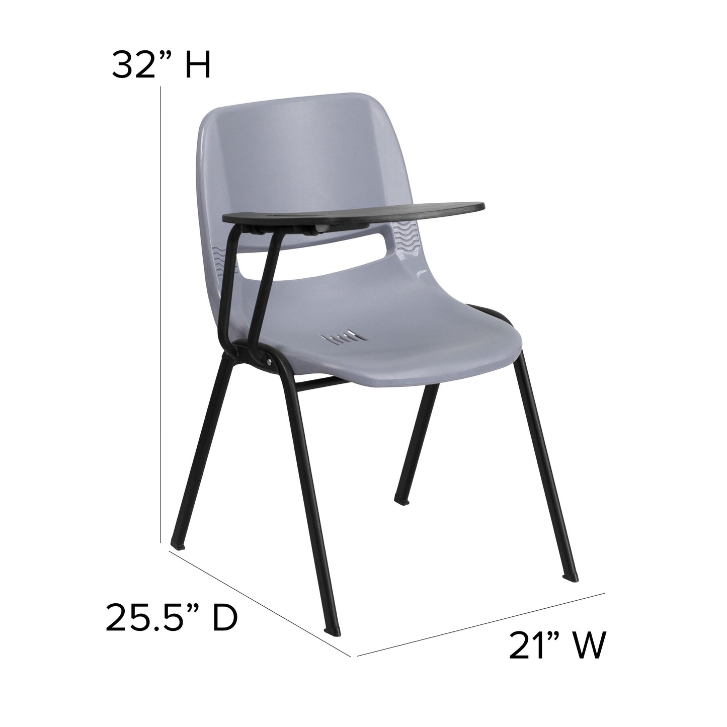 HERCULES Gray Ergonomic Shell Chair with Right Handed Flip-Up Tablet Arm Gray