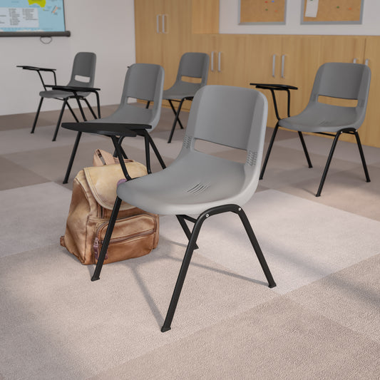 HERCULES Gray Ergonomic Shell Chair with Right Handed Flip-Up Tablet Arm Gray