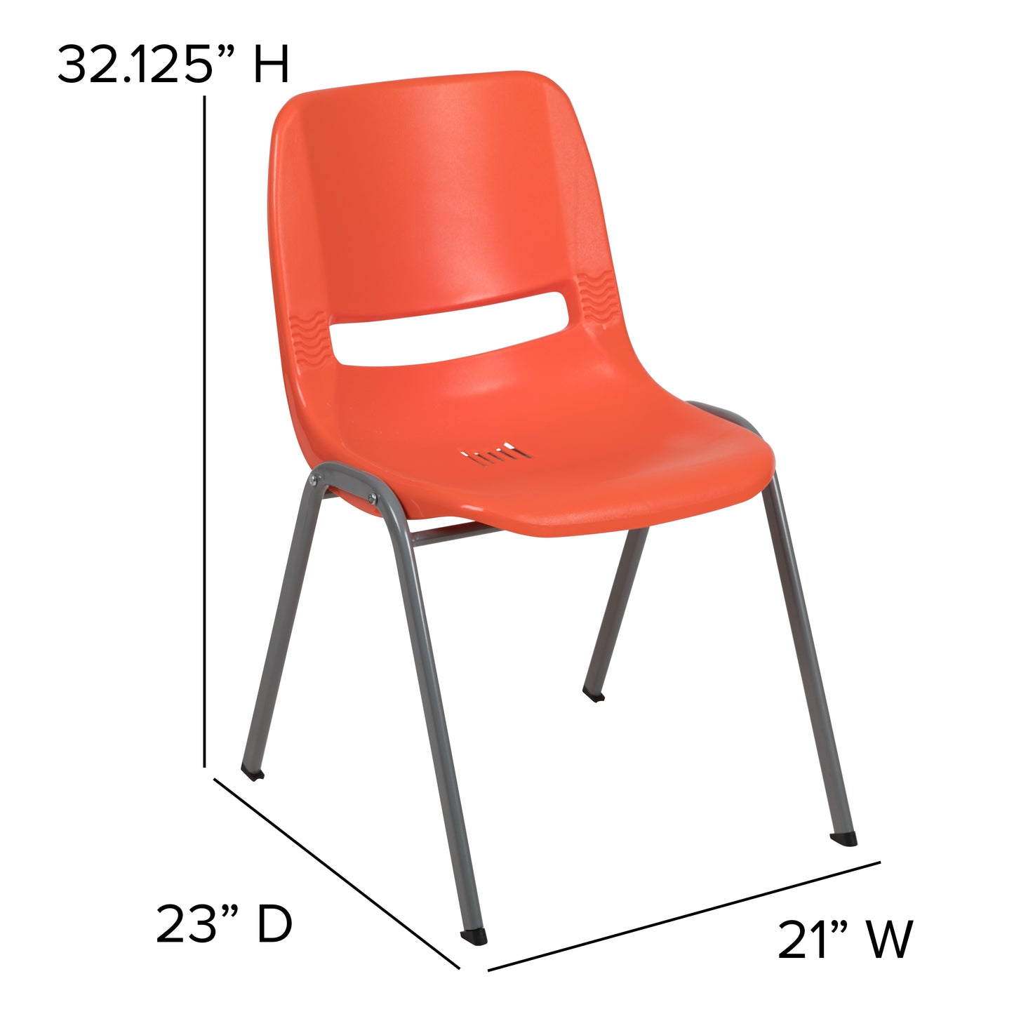 HERCULES Series 880 lb. Capacity Orange Ergonomic Shell Stack Chair with Gray Frame Orange