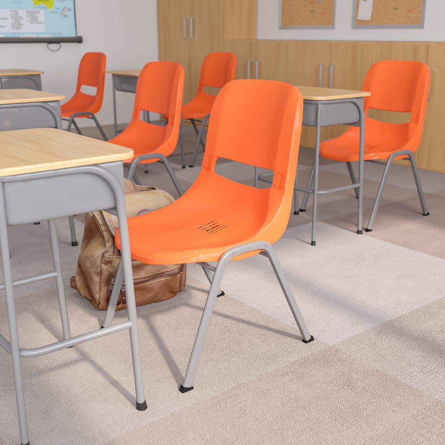 HERCULES Series 880 lb. Capacity Orange Ergonomic Shell Stack Chair with Gray Frame Orange