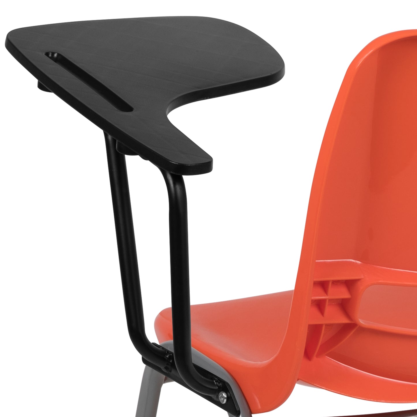 HERCULES Orange Ergonomic Shell Chair with Left Handed Flip-Up Tablet Arm Orange RUT-EO1-OR-LTAB-GG