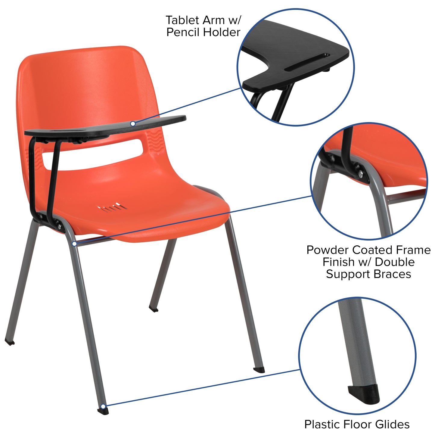 HERCULES Orange Ergonomic Shell Chair with Right Handed Flip-Up Tablet Arm Orange RUT-EO1-OR-RTAB-GG