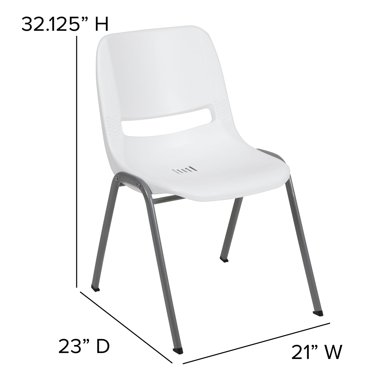 HERCULES Series 880 lb. Capacity White Ergonomic Shell Stack Chair with Gray Frame White RUT-EO1-WH-GG