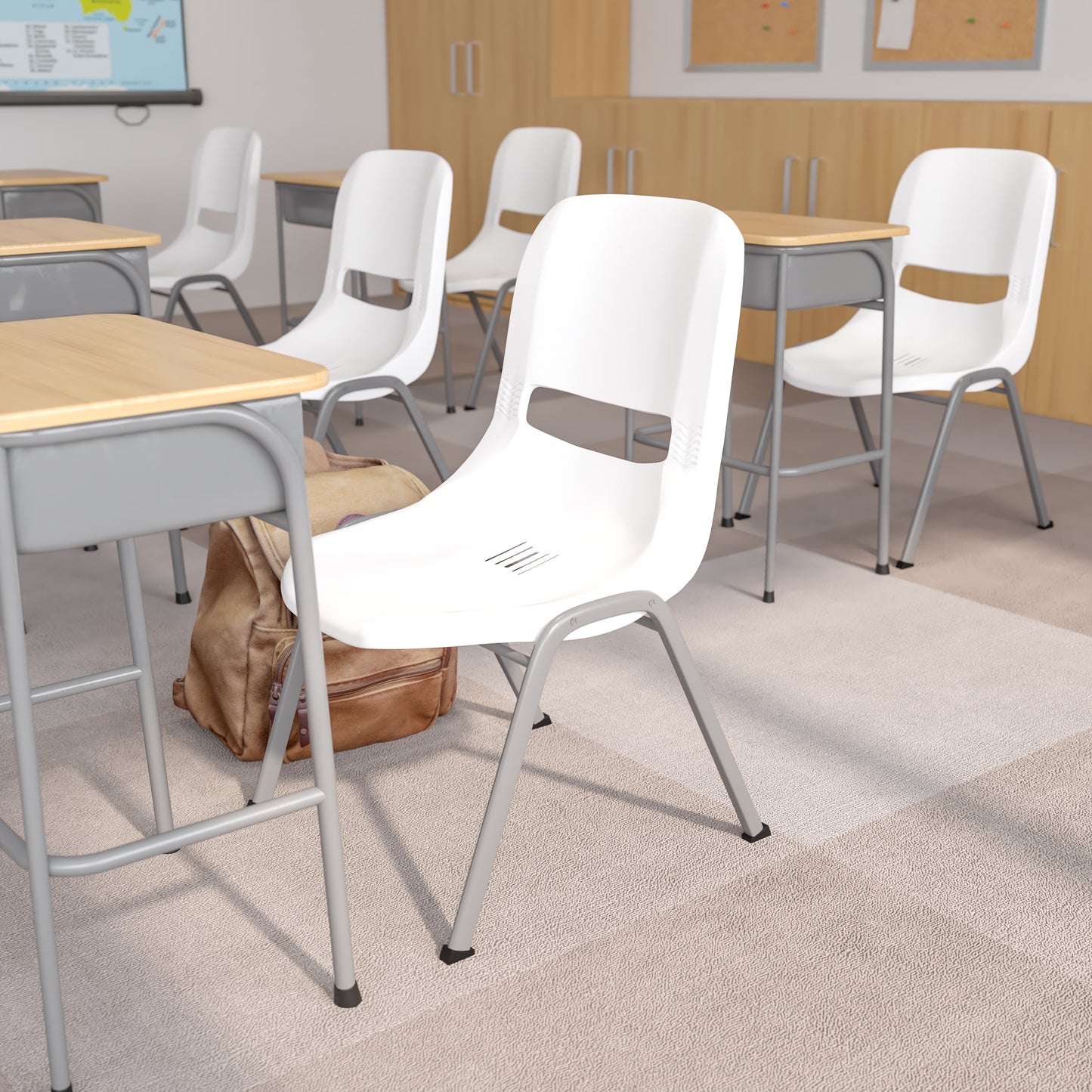 HERCULES Series 880 lb. Capacity White Ergonomic Shell Stack Chair with Gray Frame White RUT-EO1-WH-GG